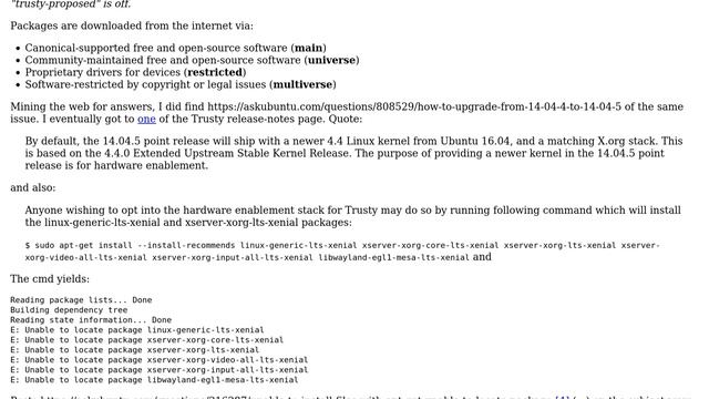 Ubuntu: Stuck at point-release 14.04.4 (HWE upgrade path issue for 14.04.5 ?) смотреть онлайн
