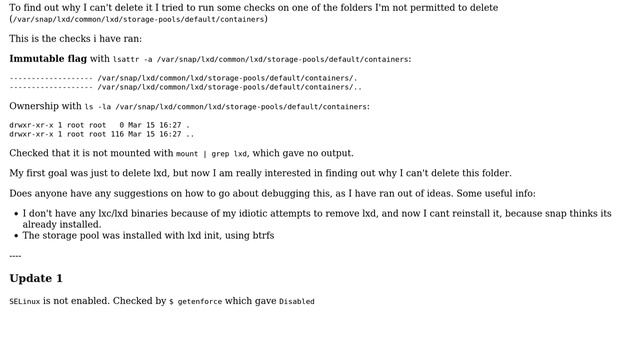 Unix & Linux: Unable to delete directory, imutable flag is not set, not mounted смотреть онлайн
