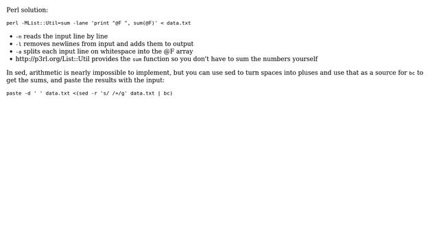 Unix & Linux: Summing rows in a new column using sed, awk and perl? (4 Solutions!!) смотреть онлайн