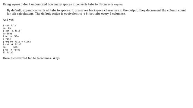 Unix & Linux: Why did GNU's expand convert a tab to less than 8 columns? смотреть онлайн