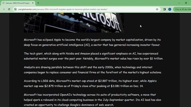 January 28th Microsoft topples Apple to become global market cap leader – JC English Center Googl смотреть онлайн