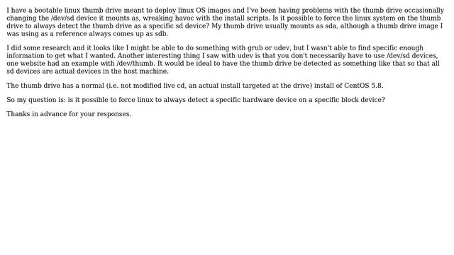 Is it possible to set the device containing a linux root filesystem to always be detected as a... смотреть онлайн