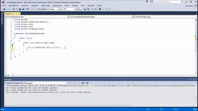 Visual Studio 2013 C# ( Erste Schritte )
