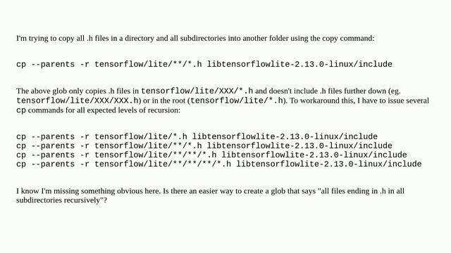 Unix: cp some/path/**/**/*.h is not including .h files at all depths смотреть онлайн