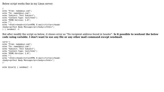 Unix & Linux: Send html format mail stored in variable using sendmail command (2 Solutions!!) смотреть онлайн
