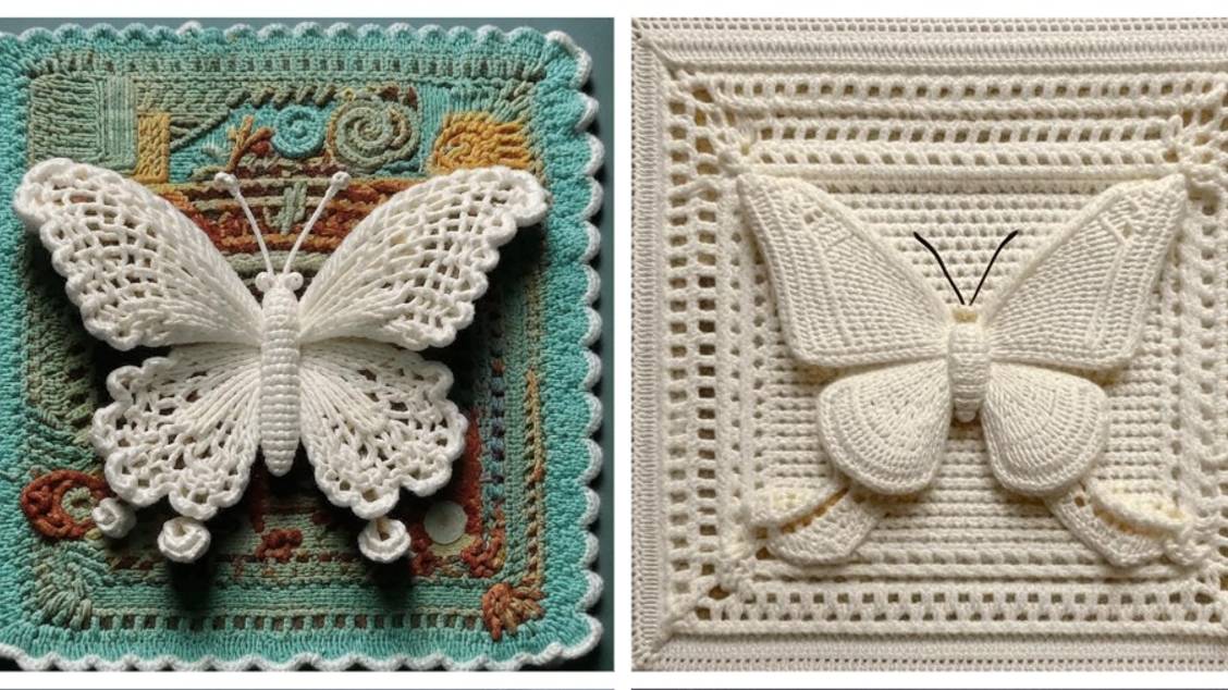 Квадратные ВЯЗАНЫЕ мотивы с БАБОЧКАМИ от нейросети. ПОДБОРКА №4. смотреть онлайн