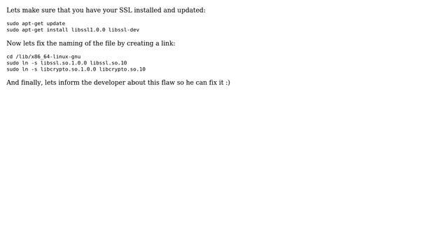 Ubuntu: libssl.so.10: cannot open shared object file: No such file or directory смотреть онлайн