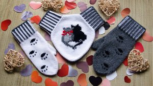 Варежки для влюбленных спицами «Влюбленные коты»😻💖😽 | Экспресс мастер-класс по вязанию
