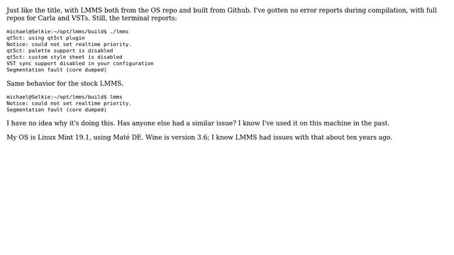 Unix & Linux: Why am I suddenly getting a segmentation fault for LMMS? смотреть онлайн