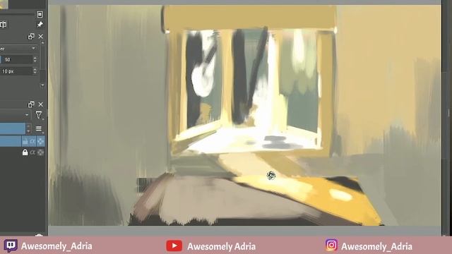 Impressionist style window with warm light in Krita смотреть онлайн