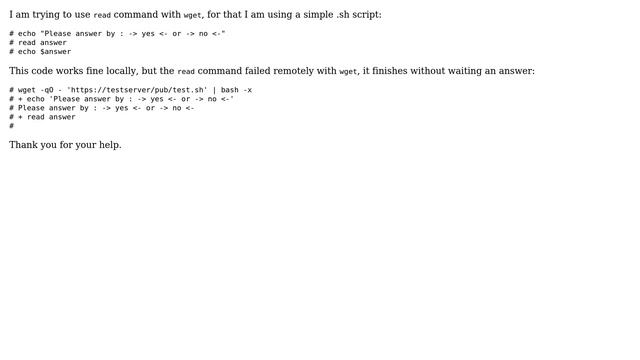 Unix & Linux: Read command works locally and fail with wget смотреть онлайн