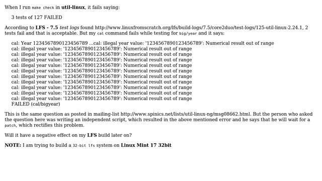 Unix & Linux: LFS-7.5 Util-linux `make Check` Fails