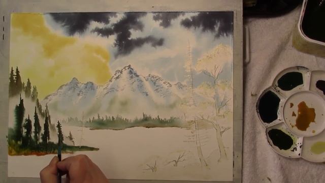 HOW TO PAINT A SKY,CLOUDS,MOUNTAINS,MISTY TREES,WATER AND REFLECTION IN WATERCOLOR....MOUNTAIN LAKE смотреть онлайн