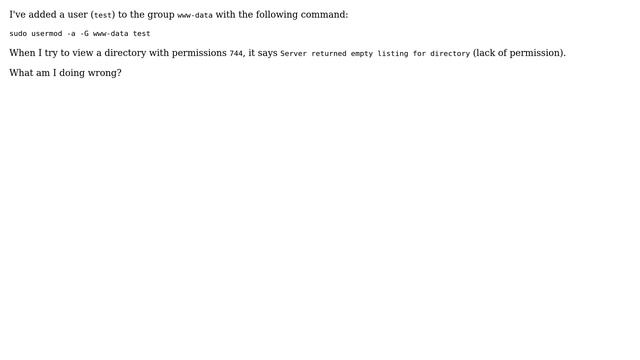 Ubuntu: User in www-data group can't view directory смотреть онлайн