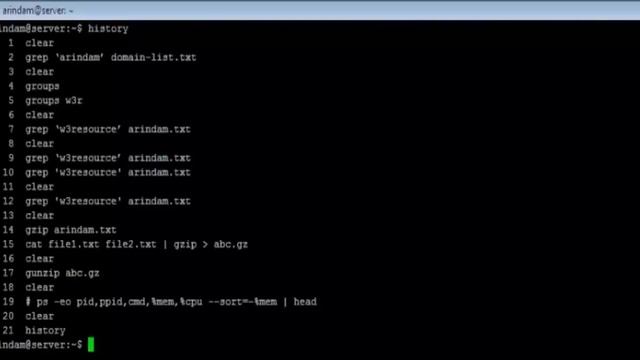 Linux - history Command - w3resource смотреть онлайн