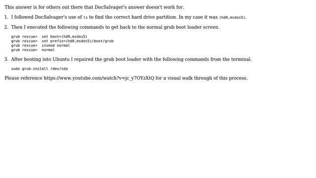 Unix & Linux: Recovering from 'grub rescue＞' crash (2 Solutions!!) смотреть онлайн