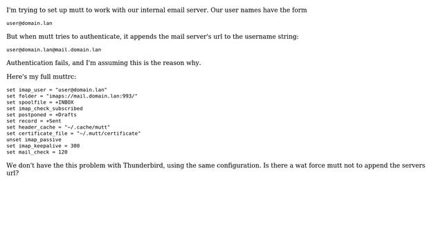 Unix & Linux: Mutt authentication fails because username string is malformed смотреть онлайн