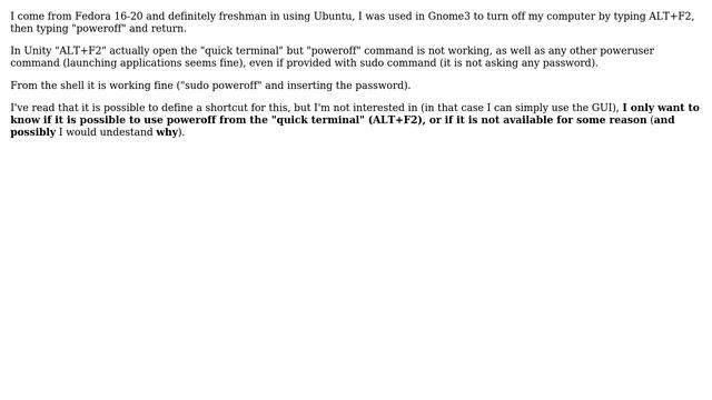 Ubuntu: Alt+F2 then "poweroff" not working in Unity (Ubuntu 12.04) смотреть онлайн