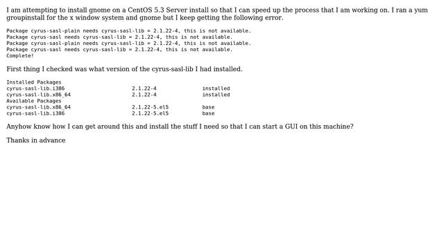 DevOps & SysAdmins: cyrus-sasl-lib issue on CentOS 5.3 (while installing GUI) смотреть онлайн