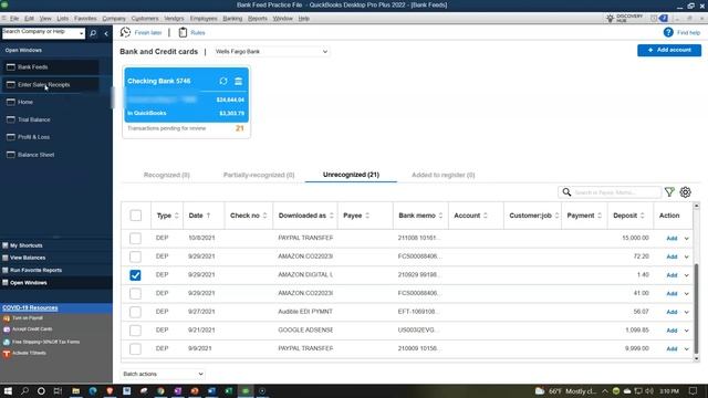 Bank Feeds Matching Sales Receipt 449 QuickBooks Pro Plus Desktop 2022 смотреть онлайн