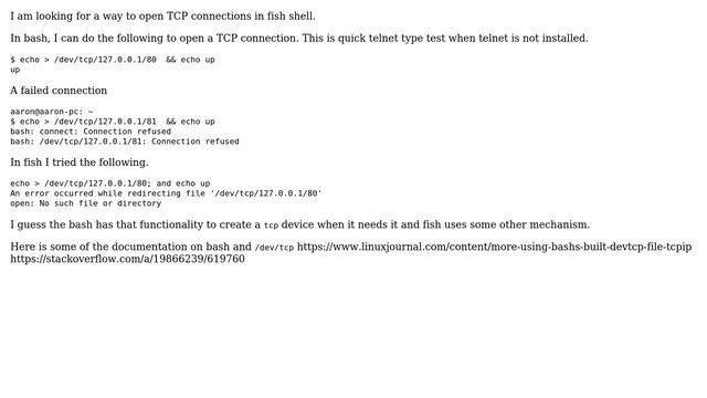 How to open tcp connection in fish shell? смотреть онлайн