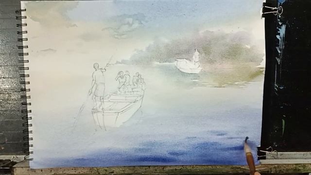 Watercolour landscape painting| boat and reflection|how to create depth in landscape #art #painting смотреть онлайн