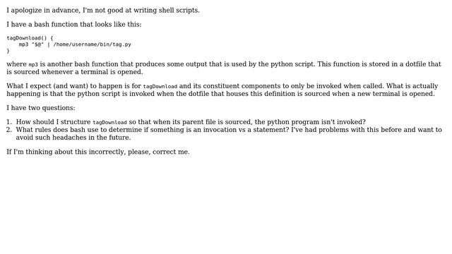 Inside a bash function, how should I pipe output to a python program without invoking the python... смотреть онлайн