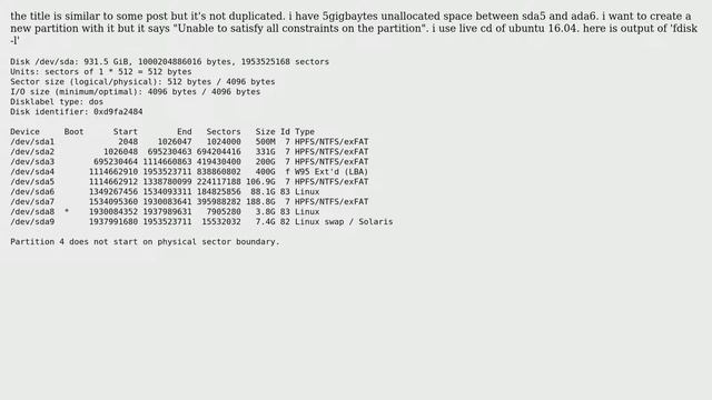 Ubuntu: Unable to create a new partition. gparted error:" unable to satisfy ..." смотреть онлайн