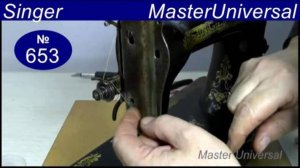 Как заправить нитки на швейную машину Singer, поставить шкив и фрикционную шайбу. Видео № 653.