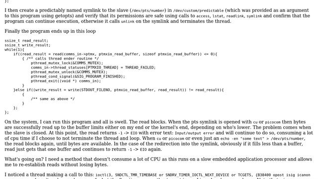 read(2) blocking behaviour changes when pts is closed resulting in read() returning error: -1 (EIO) смотреть онлайн