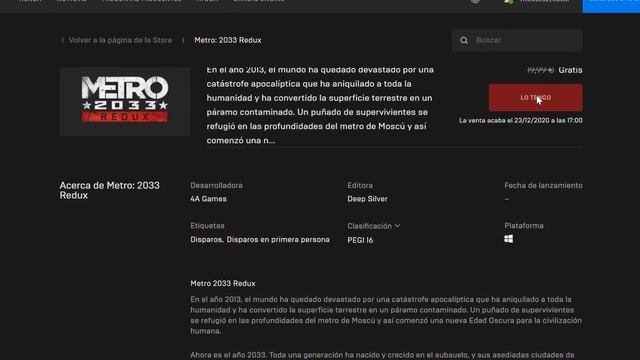 METRO: 2033 REDUX GRATIS PARA SIEMPRE! -GRATIS EPIC GAMES STORE -GRATIS PC -EPIC GRATIS смотреть онлайн