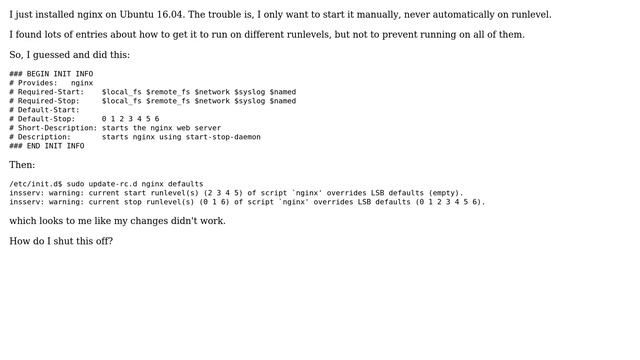 Ubuntu: Set nginx init script to never run automatically on startup смотреть онлайн