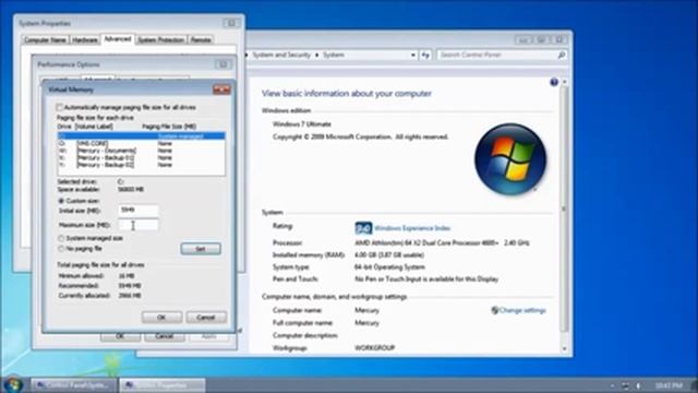 Adjust the Vitual Memory Pagefile Setting Increase Performance смотреть онлайн