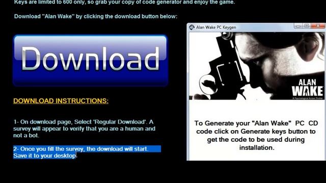 Free Alan Wake PC KeyGen смотреть онлайн
