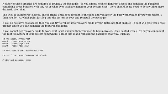 How to recoever after executing rm -f /bin/su; rm -f /usr/bin/sudo (with correct privileges)? смотреть онлайн