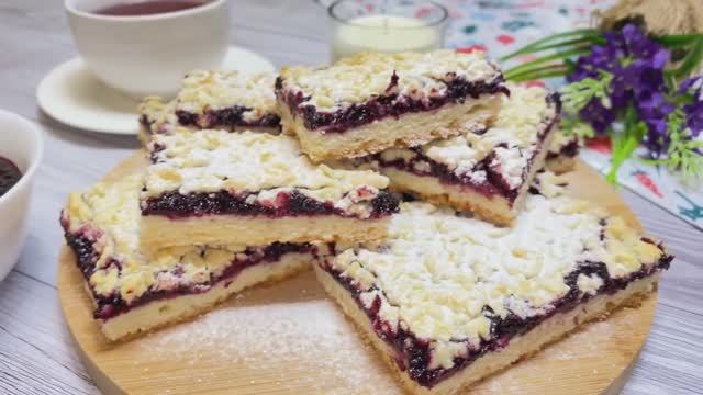 ВЕНСКОЕ ПЕЧЕНЬЕ ✨Песочный пирог с джемом из черной смородины✨ БЫСТРАЯ ВЫПЕЧКА К ЧАЮ смотреть онлайн