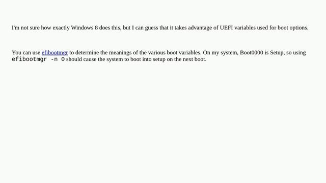 Linux on UEFI - how to reboot to the UEFI setup screen like Windows 8 can? смотреть онлайн
