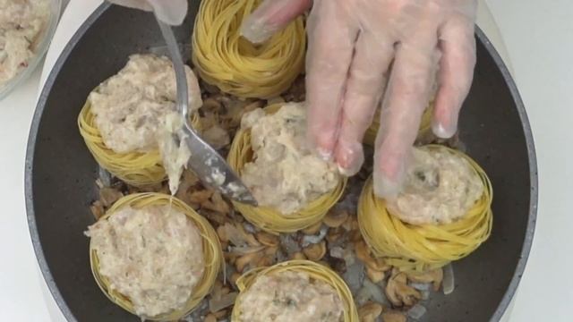 МАКАРОНЫ ГНЁЗДА  | Гнёзда из Макарон с Куриным Фаршем на Грибной Подложечке| Nests From Macaroni