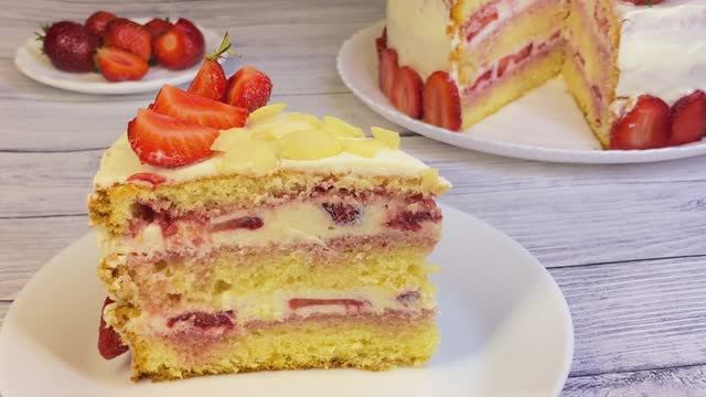 КЛУБНИЧНЫЙ ТОРТ с Нежным Йогуртовым кремом и белым шоколадом ❤️ смотреть онлайн