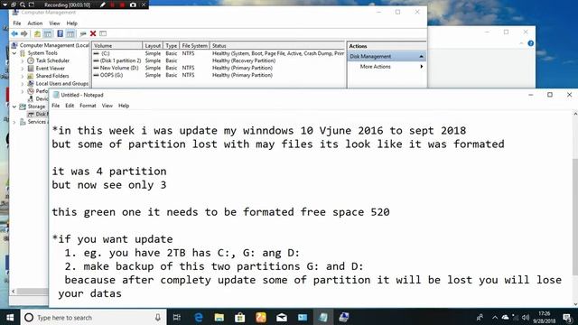 Update windows 10 2018 sucks Partition lost files lost FIX!!!!! смотреть онлайн