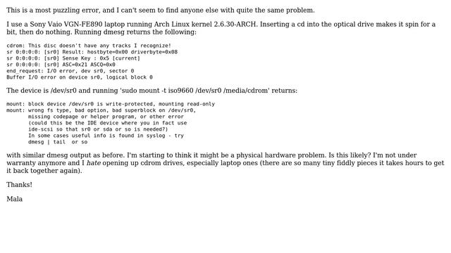 Cannot mount cdrom in Linux due to "I/O error" смотреть онлайн