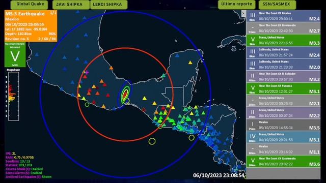 Sismo Magnitud 6.0 Matías Romero desde el monitor Global Quake. смотреть онлайн