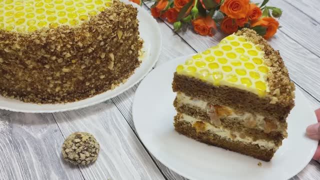 ☀️МЕДОВЫЙ БИСКВИТ☀️ТОРТ МЕДОВЫЙ С Курагой и Грецкими Орехами // На любой праздник! смотреть онлайн