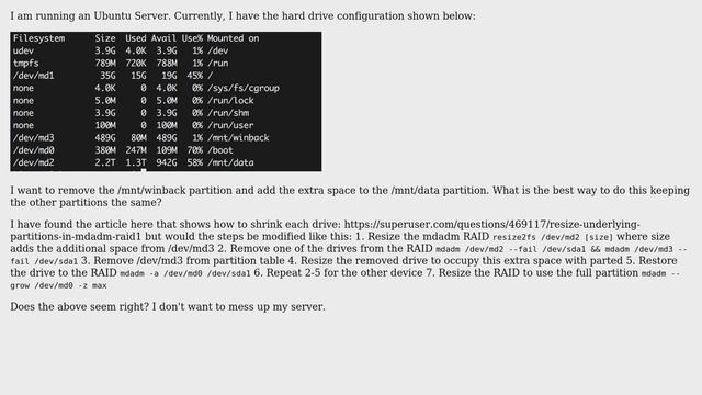 Ubuntu server remove extra partition and resize current larger in mdadm RAID1 смотреть онлайн