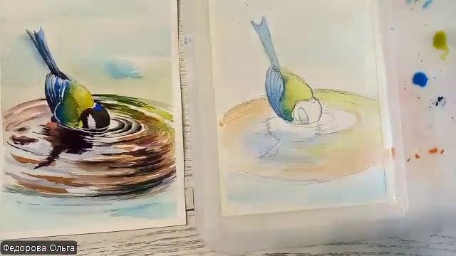 Акварель. Этюд с синичкой