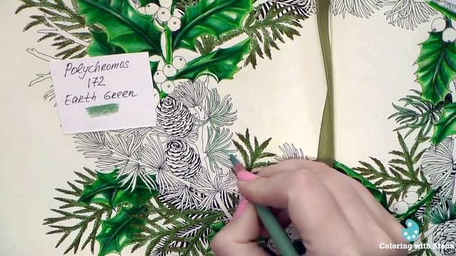 Coloring book 'The Flower Year' Wreath of holly / Prismacolor pencils смотреть онлайн