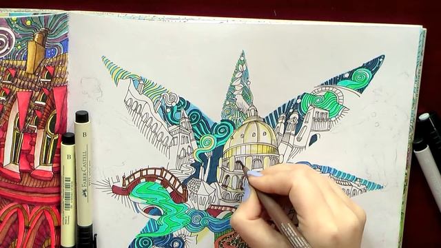 Colouring 'The Magical city'. Venice with Faber-Castell Pitt Artist pens / раскраска-антистресс смотреть онлайн