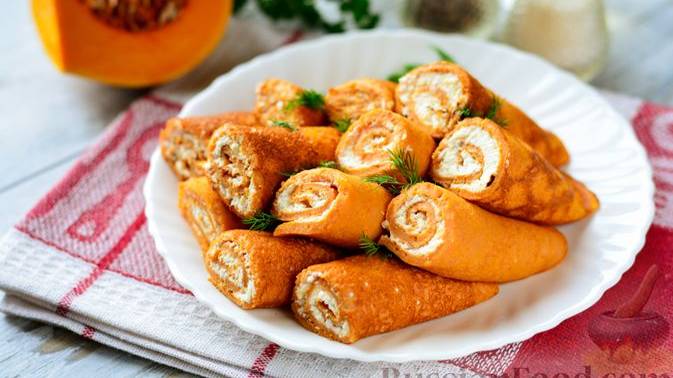 Магия вкуса и цвета. 
ТЫКВЕННЫЕ БЛИНЫ С ТВОРОЖНОЙ НАЧИНКОЙ