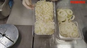 Нарезка лука на овощерезке Robot Coupe