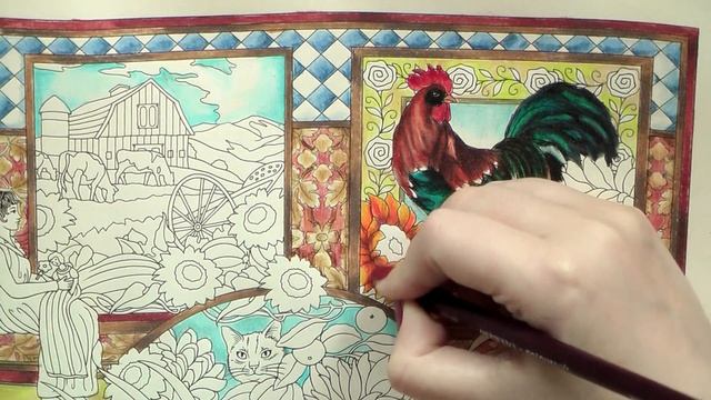 Colouring 'Collage Art' Сountryside / Colored pencils / Раскраска-антистресс смотреть онлайн